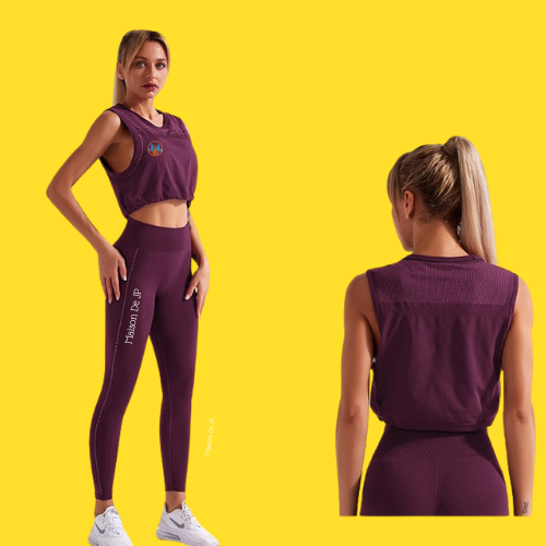 Drawstring crop top yoga set