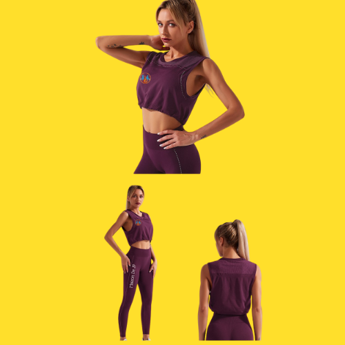 Drawstring crop top yoga set