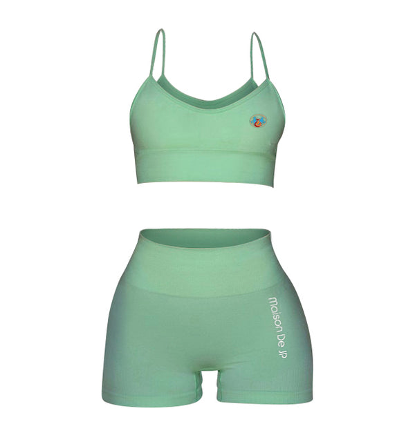 sleeveless mint biker yoga set