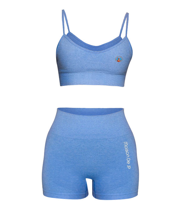 sleeveless Blue biker yoga set