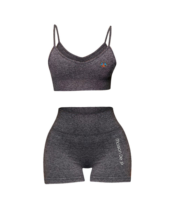 Sleeveless Charcoal gray Biker Yoga set