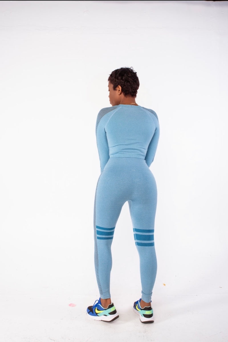 Long Sleeve Blue lagoon Stripe yoga set