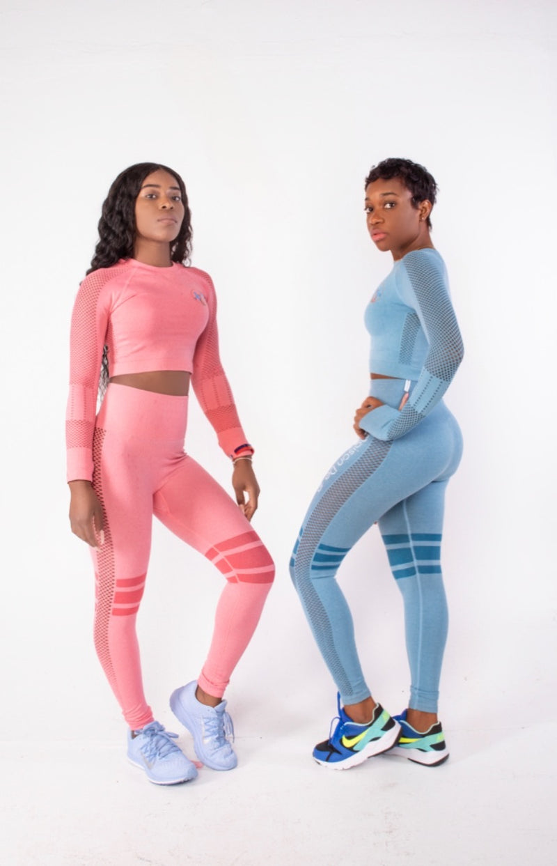 Long Sleeve Blue lagoon Stripe yoga set